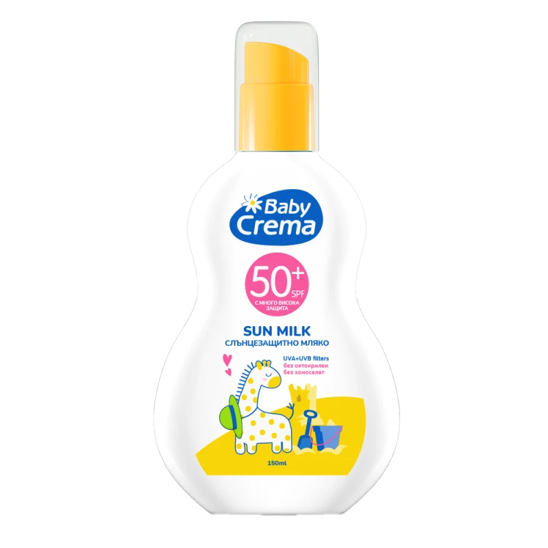 Нежно слънцезащитно спрей мляко за лице и тяло Baby Crema, SPF 50+, За много висока защита с широкоспектърна система, 150 мл